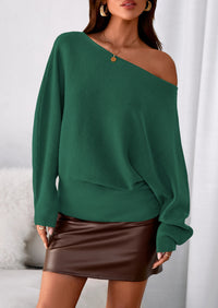 PRETTYGARDEN Women Off The Shoulder Sweater Fall Trendy Long Batwing Sleeve Knit Pullover Going Out Tops Winter Clothing