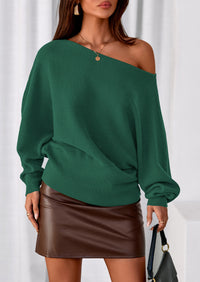 PRETTYGARDEN Women Off The Shoulder Sweater Fall Trendy Long Batwing Sleeve Knit Pullover Going Out Tops Winter Clothing