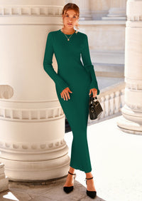 PRETTYGARDEN Sweater Dresses for Women Fall Bell Long Sleeve Crew Neck Bodycon Maxi Dress Winter Ribbed Knit Outfits