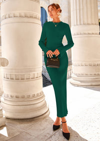 PRETTYGARDEN Sweater Dresses for Women Fall Bell Long Sleeve Crew Neck Bodycon Maxi Dress Winter Ribbed Knit Outfits