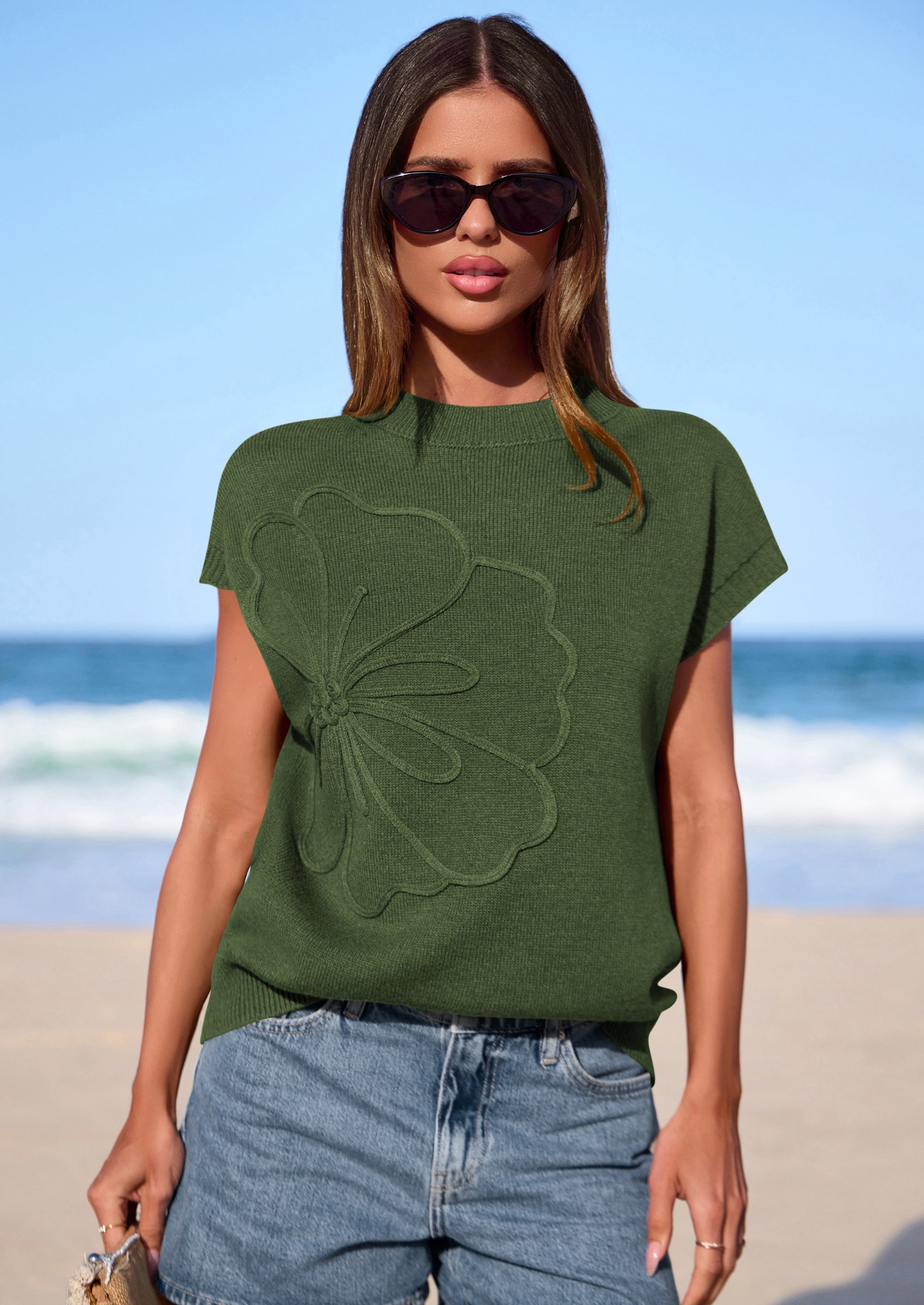 PRETTYGARDEN Women's Spring Sweater Vest Trendy Flower Knit Short Sleeve Cute Pullover Tank Tops Summer Fashion Clothing PRETTYGARDEN