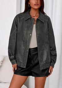 PRETTYGARDEN Faux Leather Jacket Women Bomber Motorcycle Zip Up Jackets Oversized Fall Fashion Outfits Winter Coats