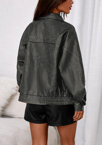 PRETTYGARDEN Faux Leather Jacket Women Bomber Motorcycle Zip Up Jackets Oversized Fall Fashion Outfits Winter Coats