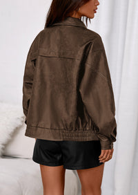 PRETTYGARDEN Faux Leather Jacket Women Bomber Motorcycle Zip Up Jackets Oversized Fall Fashion Outfits Winter Coats