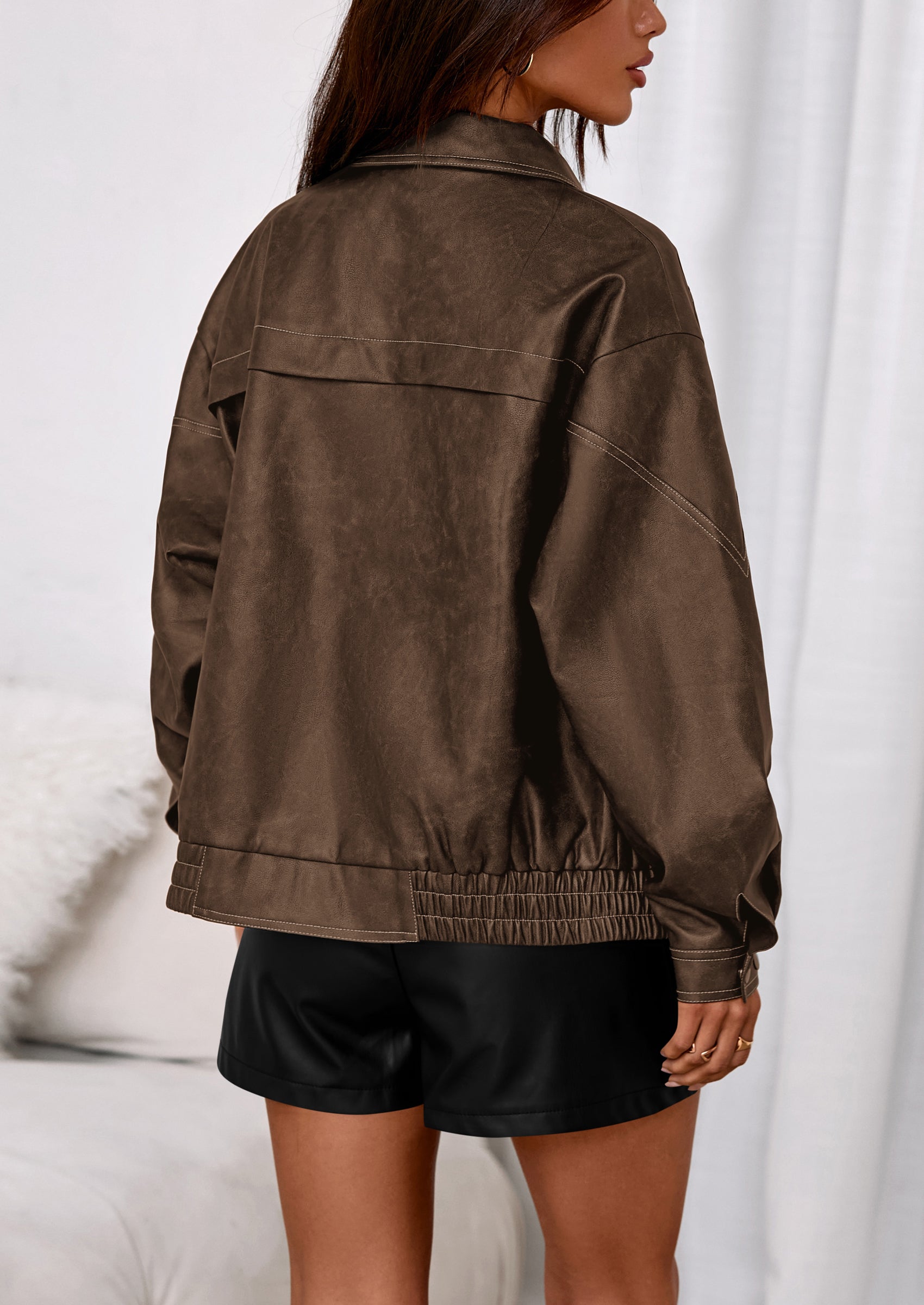 PRETTYGARDEN Faux Leather Jacket Women Bomber Motorcycle Zip Up Jackets Oversized Fall Fashion Outfits Winter Coats