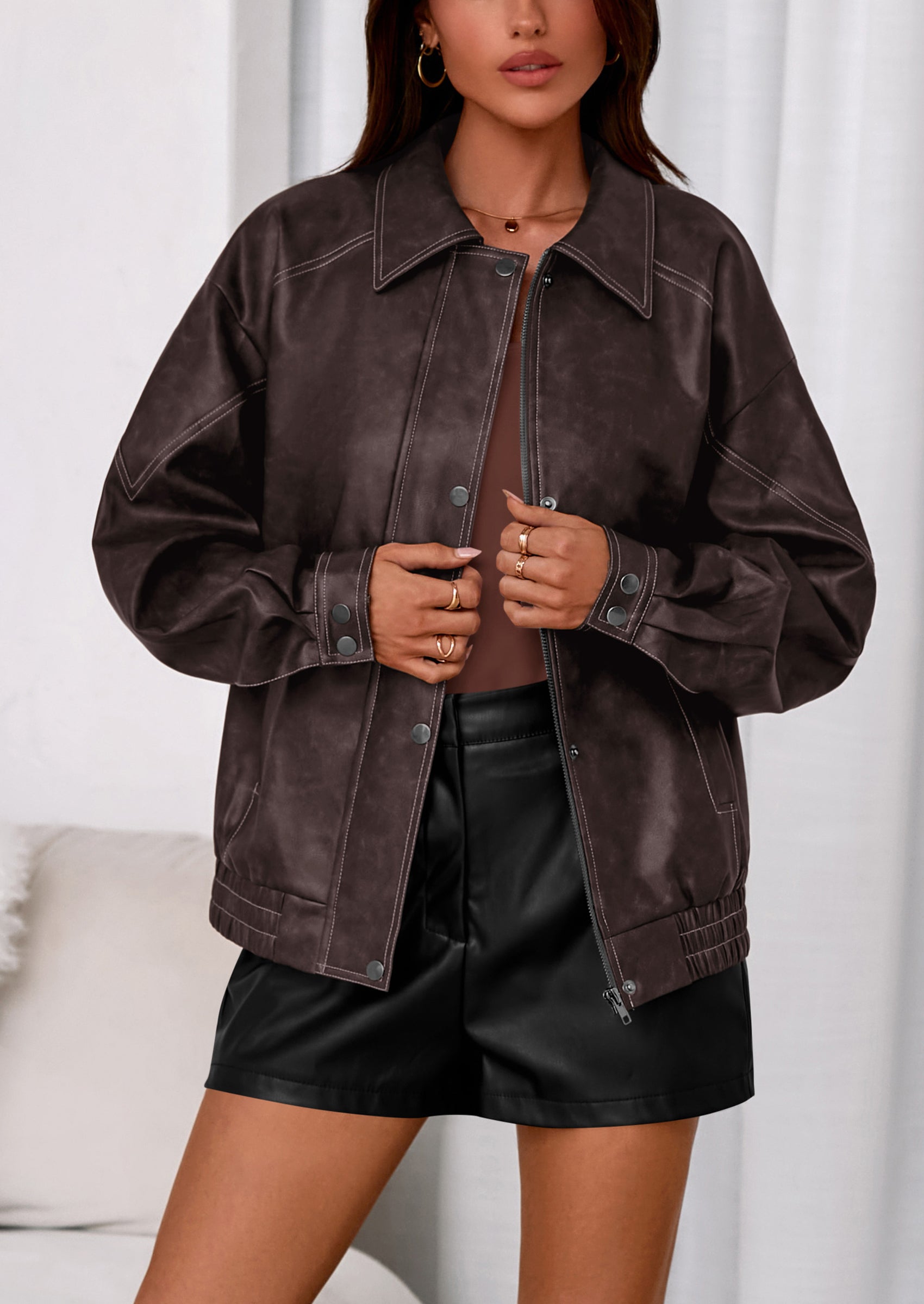 PRETTYGARDEN Faux Leather Jacket Women Bomber Motorcycle Zip Up Jacket