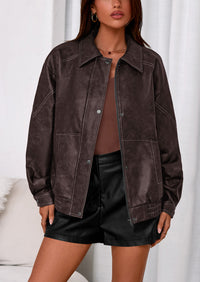 PRETTYGARDEN Faux Leather Jacket Women Bomber Motorcycle Zip Up Jackets Oversized Fall Fashion Outfits Winter Coats