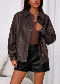 PRETTYGARDEN Faux Leather Jacket Women Bomber Motorcycle Zip Up Jackets Oversized Fall Fashion Outfits Winter Coats