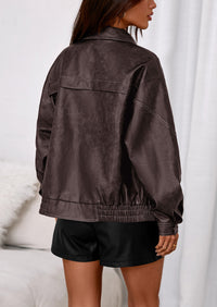 PRETTYGARDEN Faux Leather Jacket Women Bomber Motorcycle Zip Up Jackets Oversized Fall Fashion Outfits Winter Coats