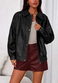PRETTYGARDEN Faux Leather Jacket Women Bomber Motorcycle Zip Up Jackets Oversized Fall Fashion Outfits Winter Coats