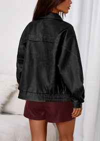 PRETTYGARDEN Faux Leather Jacket Women Bomber Motorcycle Zip Up Jackets Oversized Fall Fashion Outfits Winter Coats