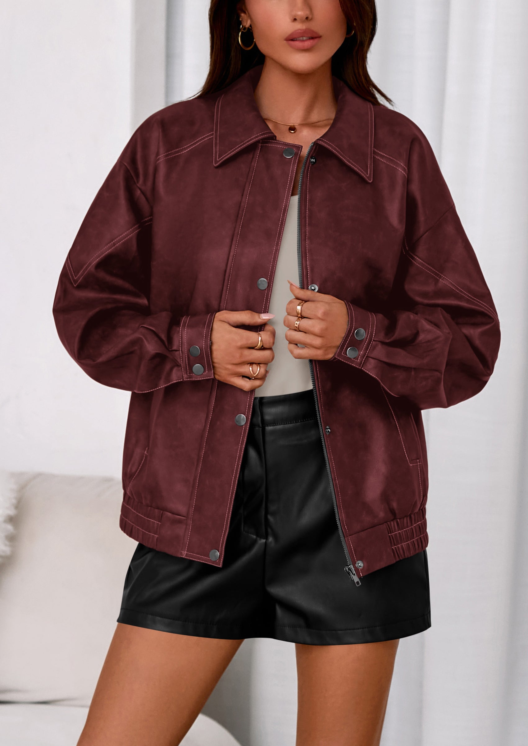 PRETTYGARDEN Faux Leather Jacket Women Bomber Motorcycle Zip Up Jackets Oversized Fall Fashion Outfits Winter Coats