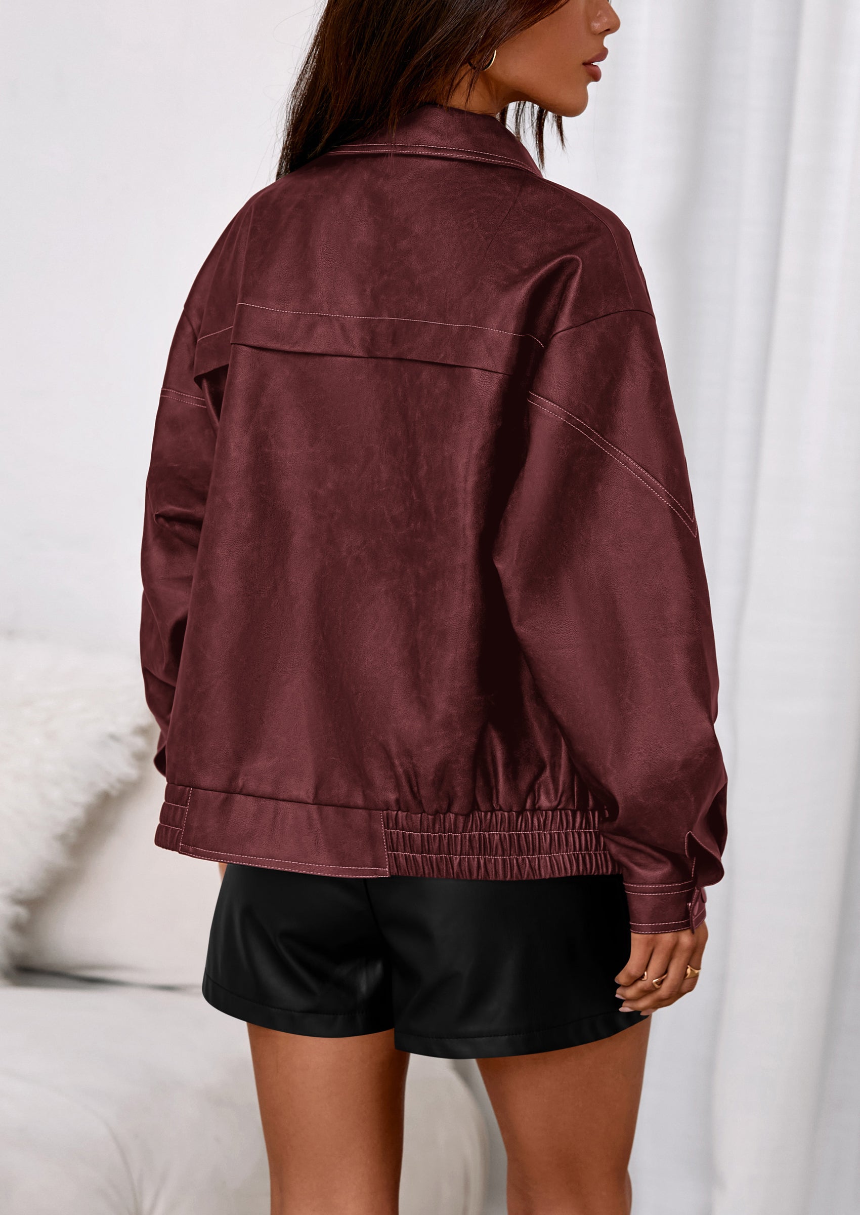 PRETTYGARDEN Faux Leather Jacket Women Bomber Motorcycle Zip Up Jackets Oversized Fall Fashion Outfits Winter Coats