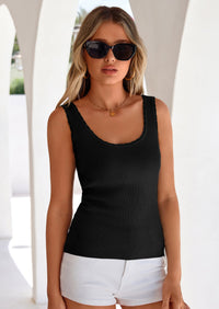 PRETTYGARDEN Womens Summer Sleeveless Tank Tops V Neck Ruffle Lightweight Ribbed Knit Shirt Casual Going Out Top PRETTYGARDEN