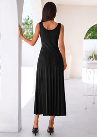 PRETTYGARDEN Spring Dresses for Women 2026 Summer Casual Sleeveless Square Neck A Line Knit Pleated Midi Cocktail Party Dress PRETTYGARDEN