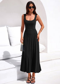 PRETTYGARDEN Spring Dresses for Women 2026 Summer Casual Sleeveless Square Neck A Line Knit Pleated Midi Cocktail Party Dress PRETTYGARDEN