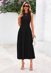 PRETTYGARDEN Spring Casual Dresses for Women Summer Business Work Midi Sleeveless A Line Pleated Cocktail Dress