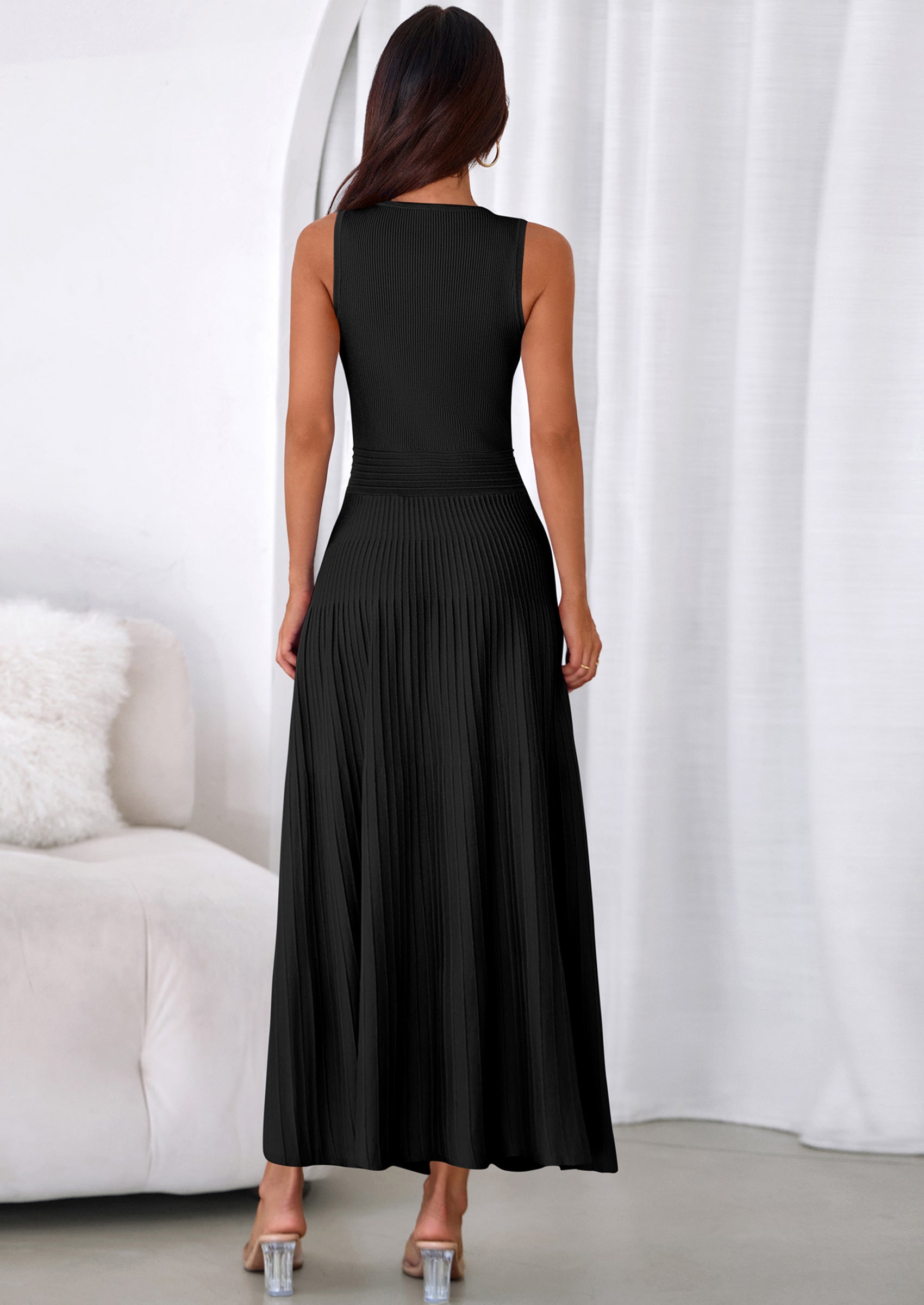 PRETTYGARDEN Women's Summer Casual Dresses Spring Sleeveless V Neck Midi Business Work A Line Pleated Cocktail Dress PRETTYGARDEN