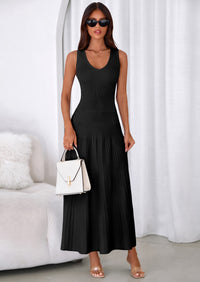 PRETTYGARDEN Women's Summer Casual Dresses Spring Sleeveless V Neck Midi Business Work A Line Pleated Cocktail Dress PRETTYGARDEN