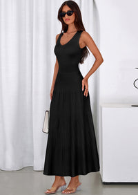 PRETTYGARDEN Women's Summer Casual Dresses Spring Sleeveless V Neck Midi Business Work A Line Pleated Cocktail Dress PRETTYGARDEN