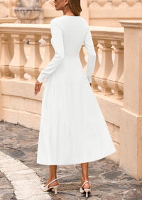 PRETTYGARDEN Women's Long Sleeve Midi Sweater Dress Fall Crewneck Knit A Line Pleated Wedding Guest Winter Dresses