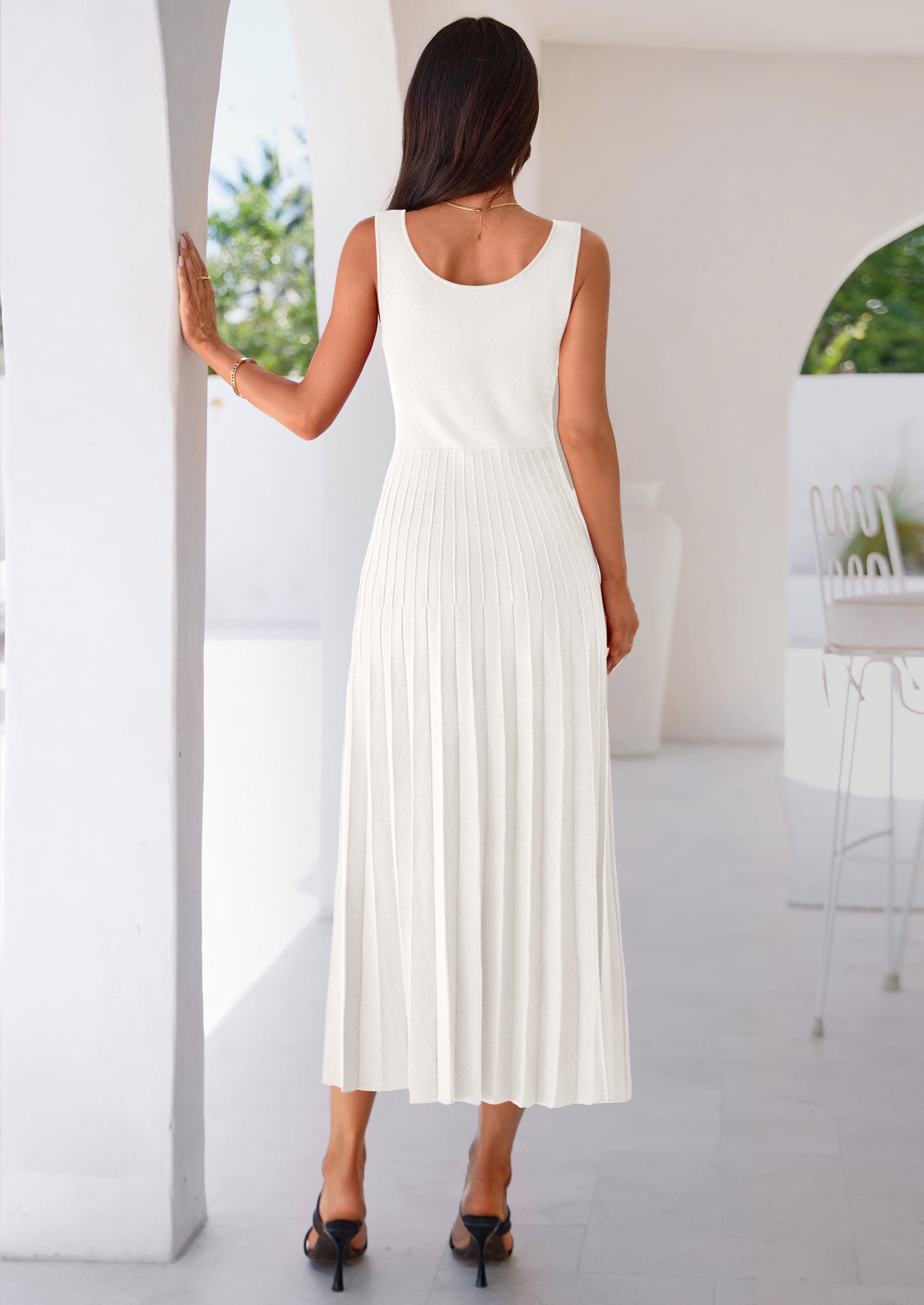 PRETTYGARDEN Spring Dresses for Women 2026 Summer Casual Sleeveless Square Neck A Line Knit Pleated Midi Cocktail Party Dress PRETTYGARDEN