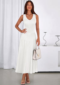 PRETTYGARDEN Women's Summer Casual Dresses Spring Sleeveless V Neck Midi Business Work A Line Pleated Cocktail Dress PRETTYGARDEN