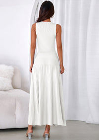 PRETTYGARDEN Women's Summer Casual Dresses Spring Sleeveless V Neck Midi Business Work A Line Pleated Cocktail Dress PRETTYGARDEN