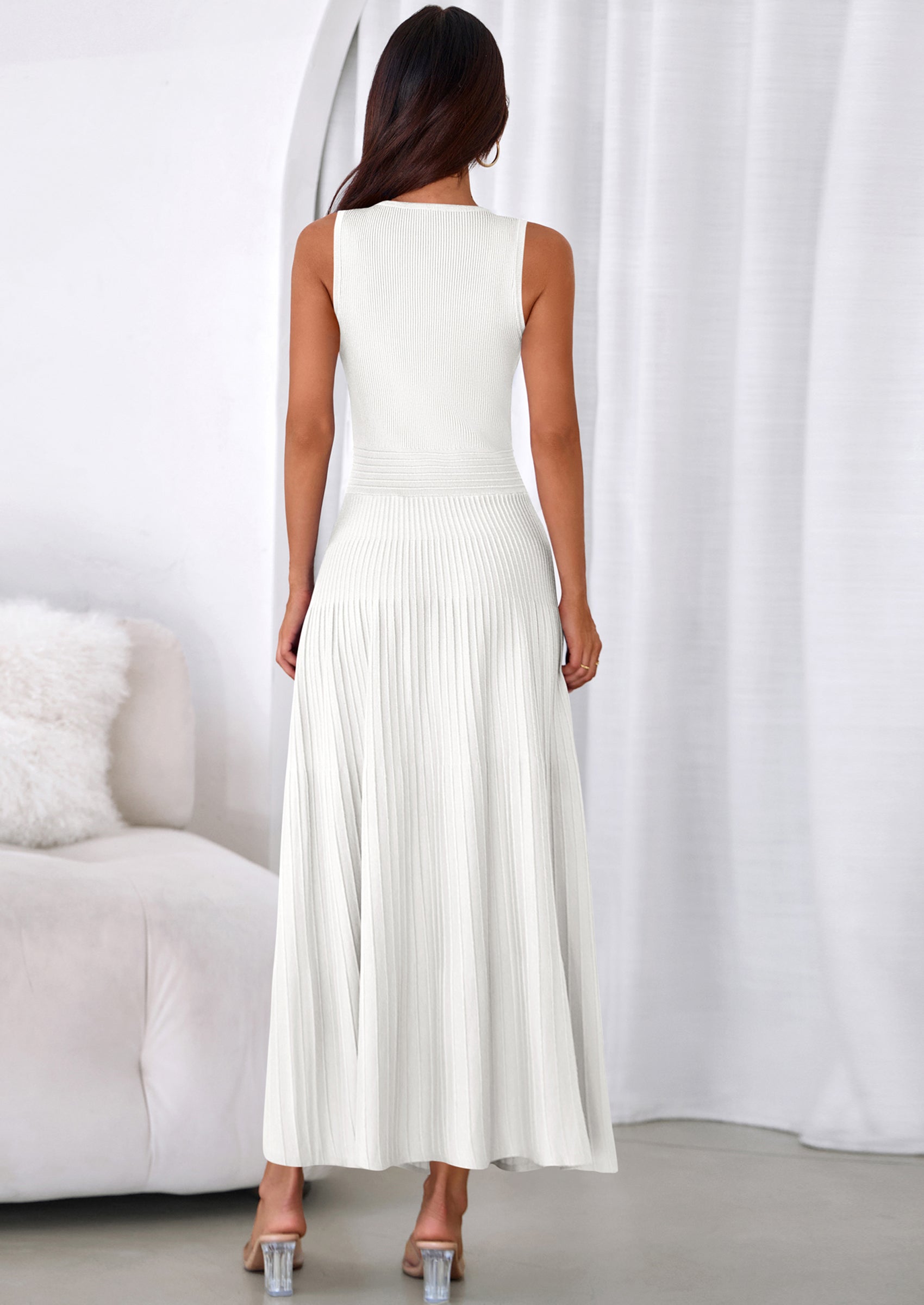 PRETTYGARDEN Women's Summer Casual Dresses Spring Sleeveless V Neck Midi Business Work A Line Pleated Cocktail Dress PRETTYGARDEN