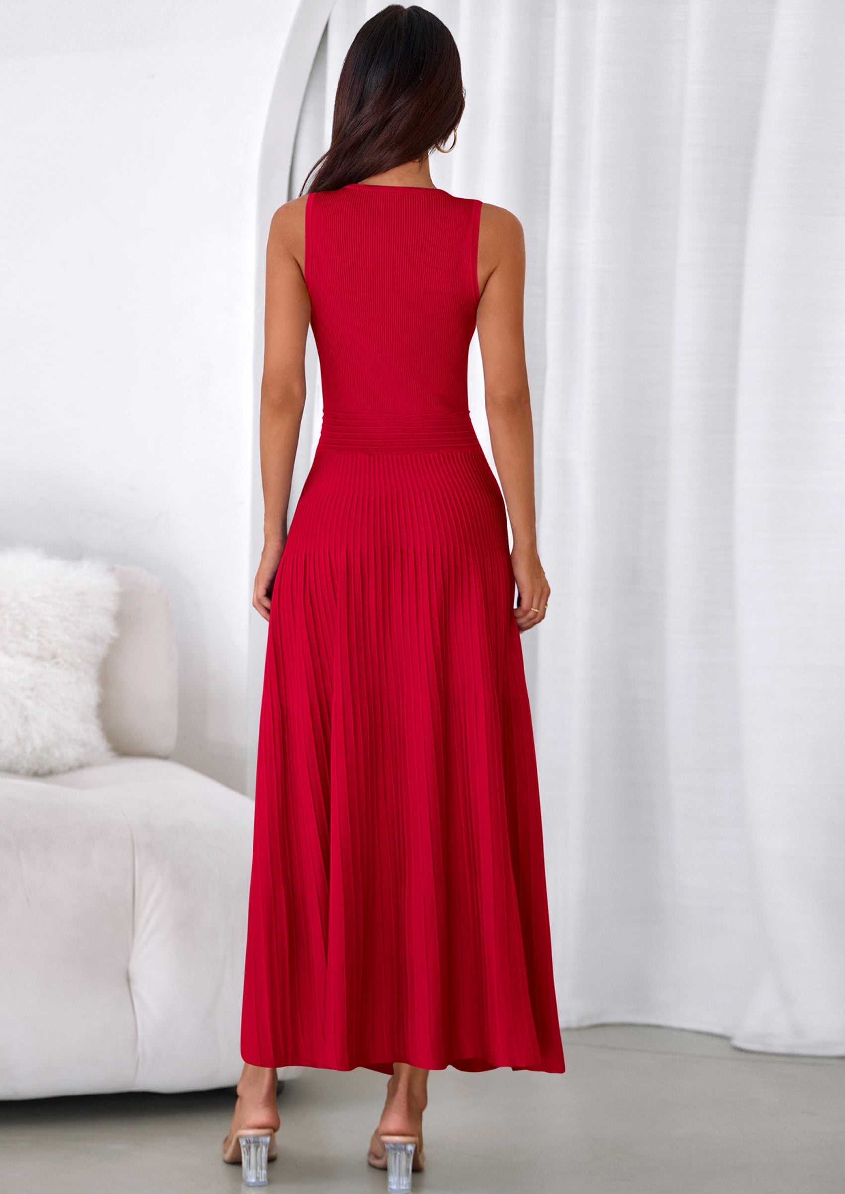 PRETTYGARDEN Women's Summer Casual Dresses Spring Sleeveless V Neck Midi Business Work A Line Pleated Cocktail Dress PRETTYGARDEN