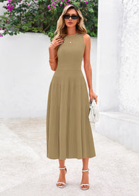 PRETTYGARDEN Spring Casual Dresses for Women Summer Business Work Midi Sleeveless A Line Pleated Cocktail Dress