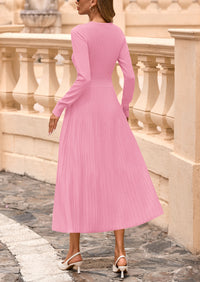 PRETTYGARDEN Women's Long Sleeve Midi Sweater Dress Fall Crewneck Knit A Line Pleated Wedding Guest Winter Dresses