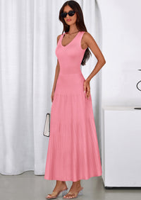 PRETTYGARDEN Women's Summer Casual Dresses Spring Sleeveless V Neck Midi Business Work A Line Pleated Cocktail Dress PRETTYGARDEN