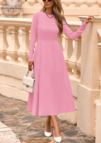 PRETTYGARDEN Women's Long Sleeve Midi Sweater Dress Fall Crewneck Knit A Line Pleated Wedding Guest Winter Dresses