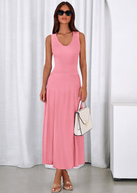 PRETTYGARDEN Women's Summer Casual Dresses Spring Sleeveless V Neck Midi Business Work A Line Pleated Cocktail Dress PRETTYGARDEN