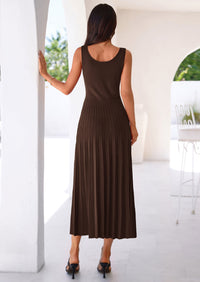 PRETTYGARDEN Spring Dresses for Women 2026 Summer Casual Sleeveless Square Neck A Line Knit Pleated Midi Cocktail Party Dress PRETTYGARDEN