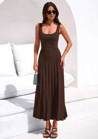 PRETTYGARDEN Spring Dresses for Women 2026 Summer Casual Sleeveless Square Neck A Line Knit Pleated Midi Cocktail Party Dress PRETTYGARDEN