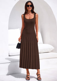 PRETTYGARDEN Spring Dresses for Women 2026 Summer Casual Sleeveless Square Neck A Line Knit Pleated Midi Cocktail Party Dress PRETTYGARDEN