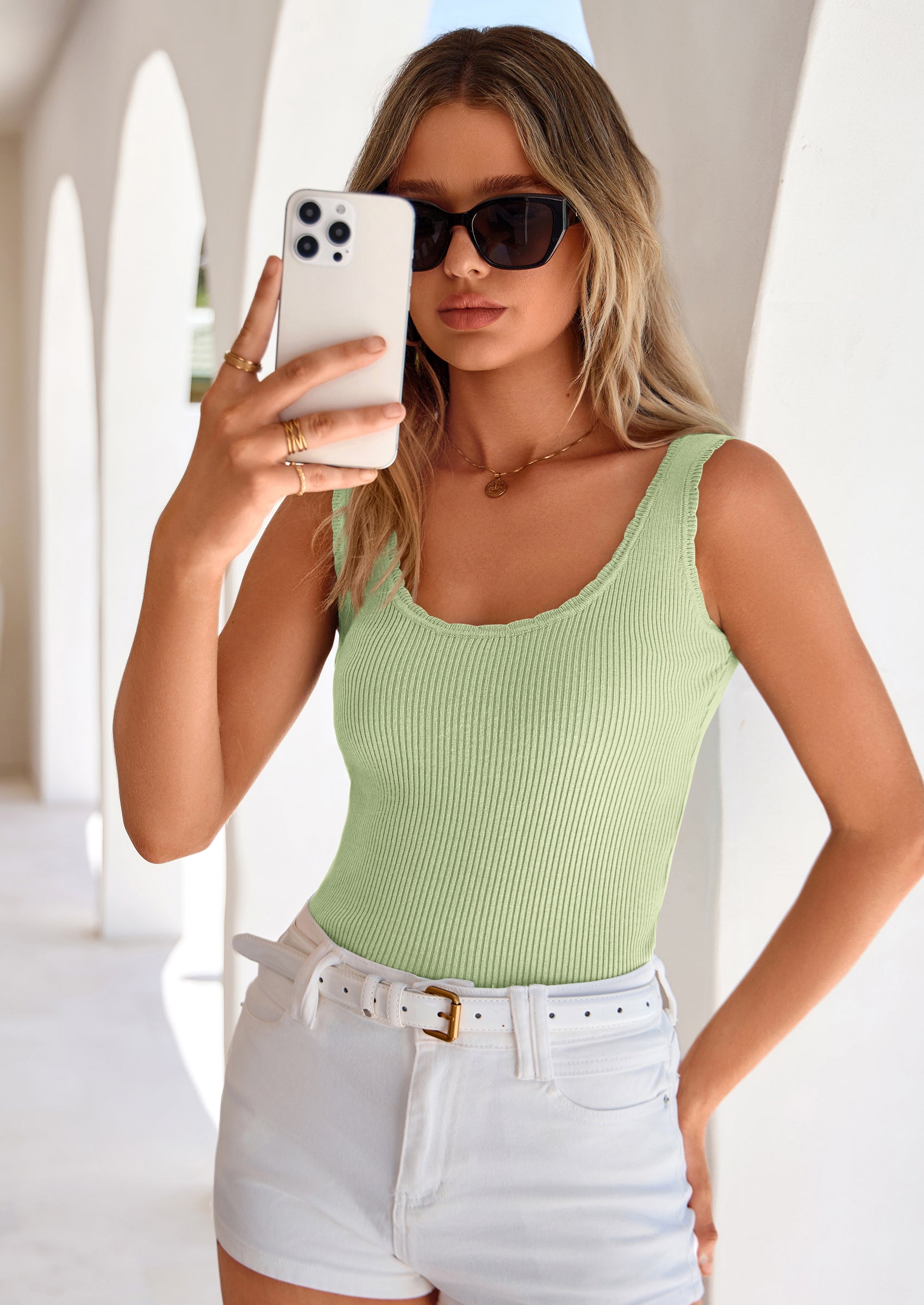 PRETTYGARDEN Womens Summer Sleeveless Tank Tops V Neck Ruffle Lightweight Ribbed Knit Shirt Casual Going Out Top PRETTYGARDEN