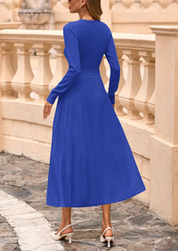 PRETTYGARDEN Women's Long Sleeve Midi Sweater Dress Fall Crewneck Knit A Line Pleated Wedding Guest Winter Dresses