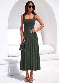 PRETTYGARDEN Spring Dresses for Women 2026 Summer Casual Sleeveless Square Neck A Line Knit Pleated Midi Cocktail Party Dress PRETTYGARDEN