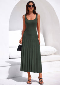 PRETTYGARDEN Spring Dresses for Women 2026 Summer Casual Sleeveless Square Neck A Line Knit Pleated Midi Cocktail Party Dress PRETTYGARDEN