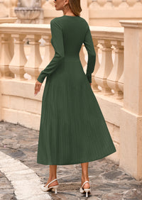 PRETTYGARDEN Women's Long Sleeve Midi Sweater Dress Fall Crewneck Knit A Line Pleated Wedding Guest Winter Dresses