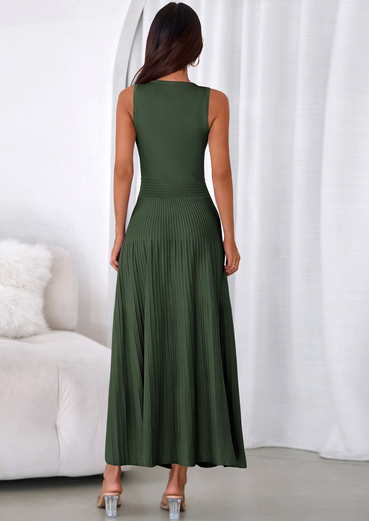 PRETTYGARDEN Women's Summer Casual Dresses Spring Sleeveless V Neck Midi Business Work A Line Pleated Cocktail Dress PRETTYGARDEN