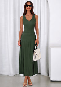 PRETTYGARDEN Women's Summer Casual Dresses Spring Sleeveless V Neck Midi Business Work A Line Pleated Cocktail Dress PRETTYGARDEN