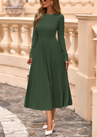 PRETTYGARDEN Women's Long Sleeve Midi Sweater Dress Fall Crewneck Knit A Line Pleated Wedding Guest Winter Dresses