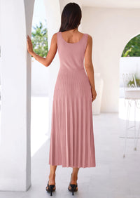 PRETTYGARDEN Spring Dresses for Women 2026 Summer Casual Sleeveless Square Neck A Line Knit Pleated Midi Cocktail Party Dress PRETTYGARDEN