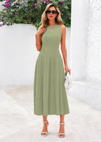 PRETTYGARDEN Spring Casual Dresses for Women Summer Business Work Midi Sleeveless A Line Pleated Cocktail Dress