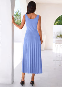 PRETTYGARDEN Spring Dresses for Women 2026 Summer Casual Sleeveless Square Neck A Line Knit Pleated Midi Cocktail Party Dress PRETTYGARDEN