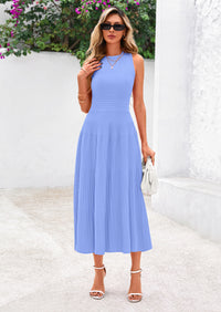 PRETTYGARDEN Spring Casual Dresses for Women Summer Business Work Midi Sleeveless A Line Pleated Cocktail Dress